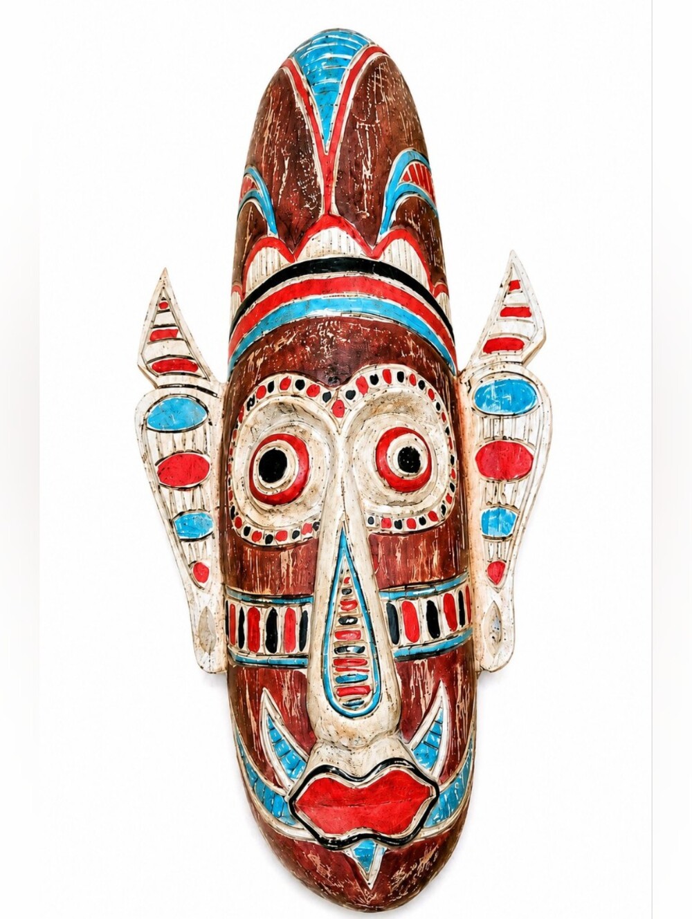 Vintage Hand Carved Tribal Wooden Wall Mask – African Style Boho Folk Art Decor